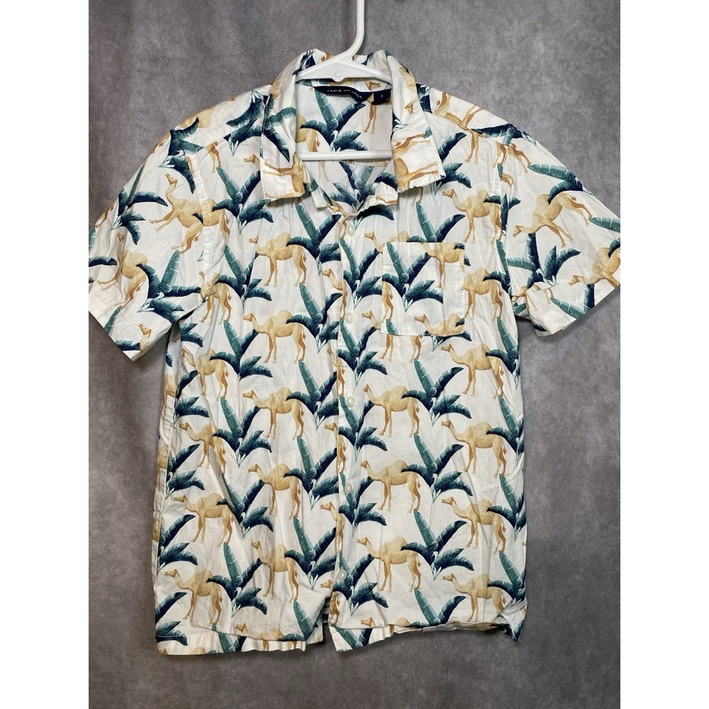 Janie and Jack Button Down Shirt Boy's 8 Camel Green Tropical Hawaiian NWOT
